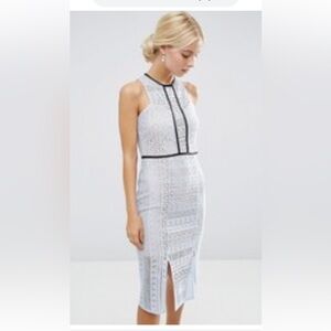 ASOS NWT Pencil Dress In Lace With Tipping slits coquette icy blue size 4